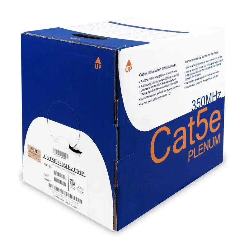 1000Ft Cat5e Utp 24Awg Solid Copper Shielded Plenum (Cmp) Bulk Cable 1