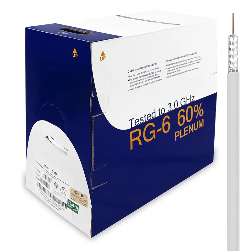 1000Ft Rg6 Bc Quad Shield Plenum (Cmp) Coaxial Cable White 1