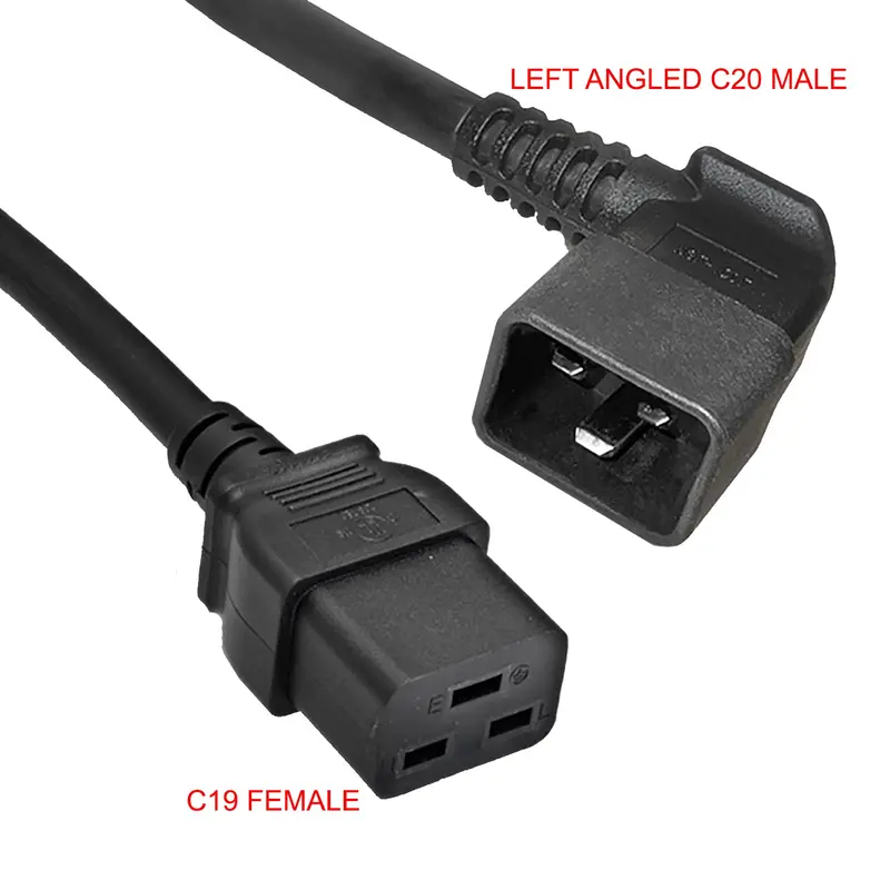 12Awg 250V 20A C19 To Left Angled C20 Server/Pdu Power Cord Black 1