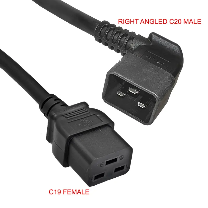 12Awg 250V 20A C19 To Right Angled C20 Server/Pdu Power Cord Black 1
