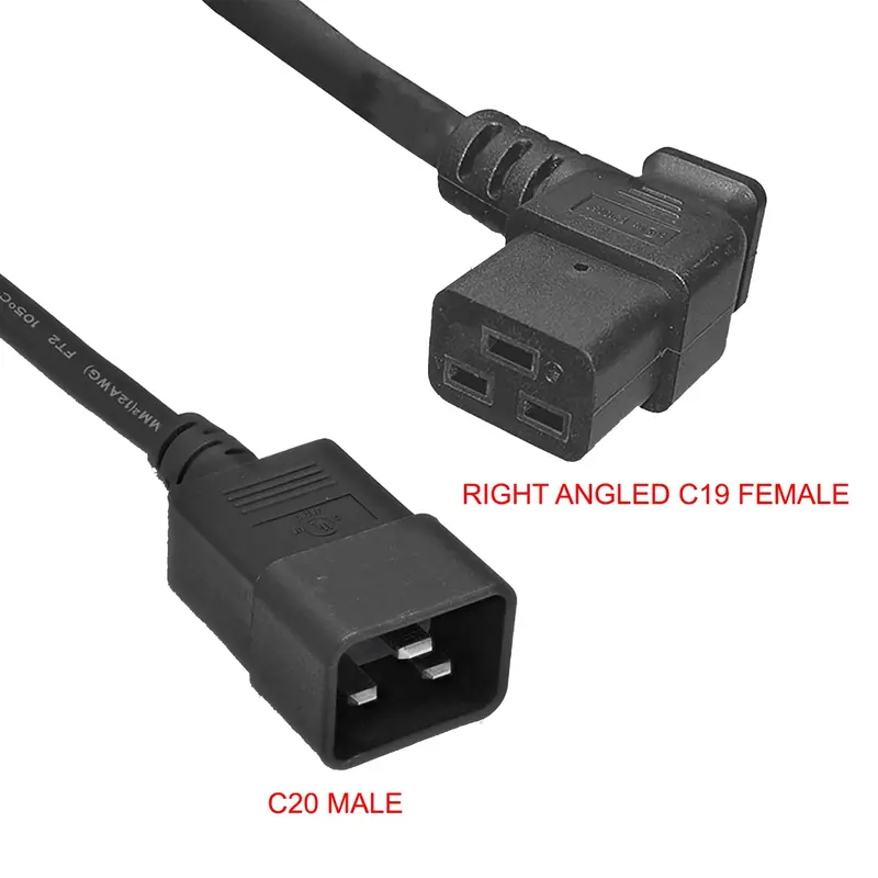 12Awg 250V 20A Right Angled C19 To C20 Server/Pdu Power Cord Black 1
