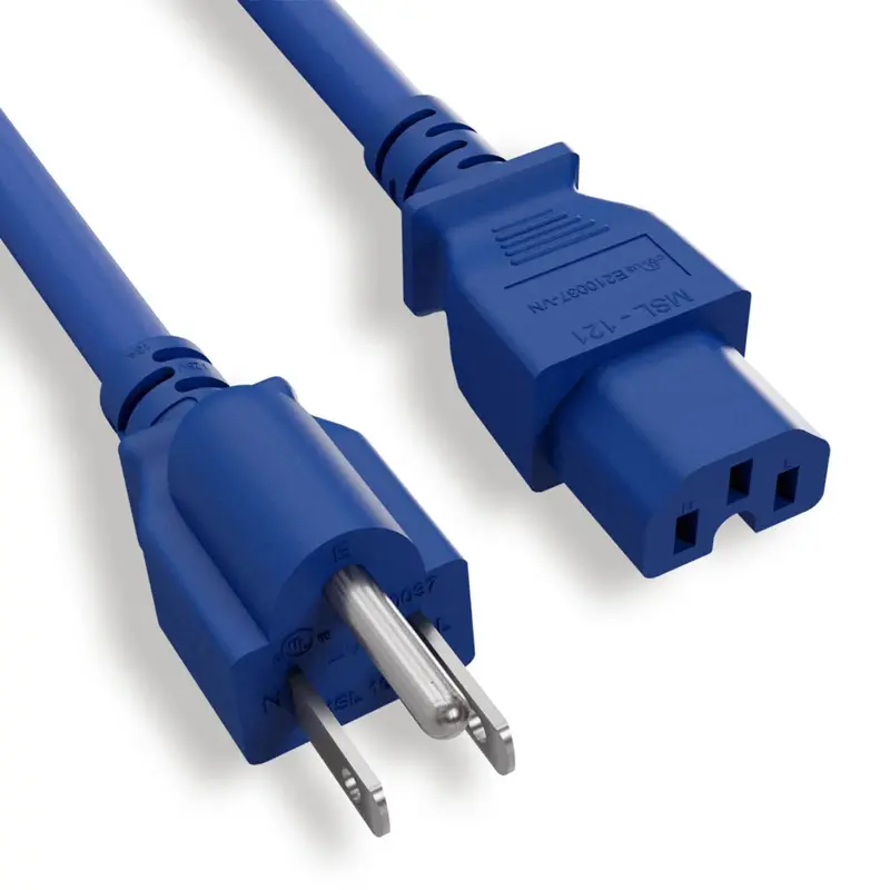 14Awg 15A 125V Power Cord Cable (Nema 5-15P To Iec C15) Blue 1
