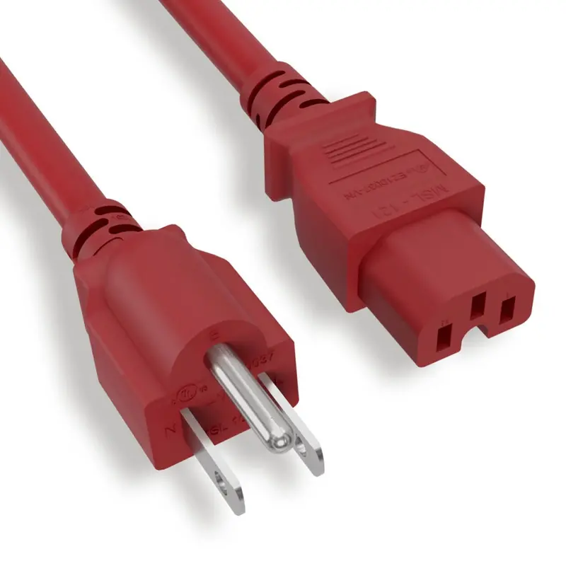 14Awg 15A 125V Power Cord Cable (Nema 5-15P To Iec C15) Red 1