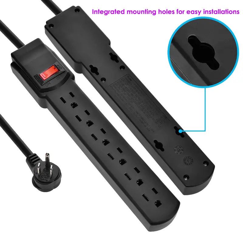14Awg 6-Outlet Surge Protector Right-Angle Black With 12-Foot Cord 1