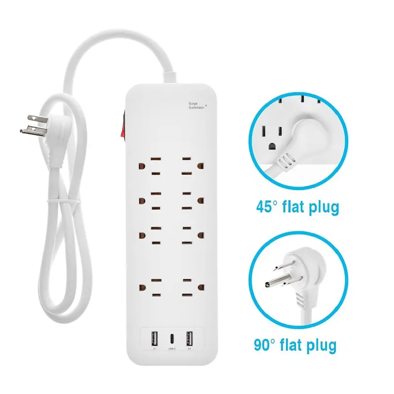 14Awg 8-Outlet Surge Protector With Usb 3-Foot Cord White 1