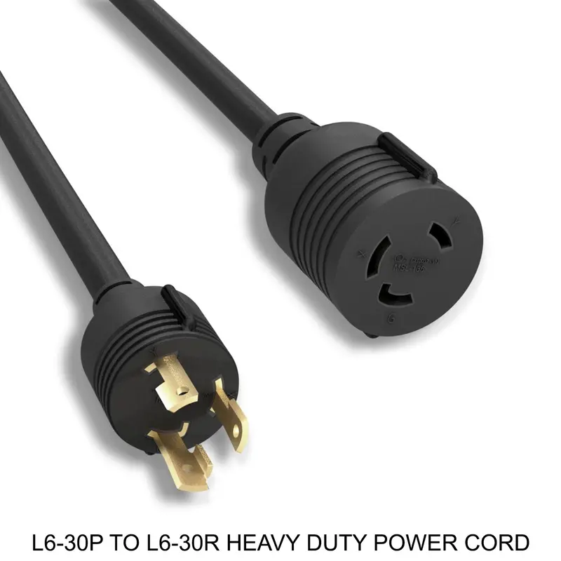15Ft 10Awg 30A, 250V L6 30P To L6 30R Heavy Duty Power Cord Extension Black 1