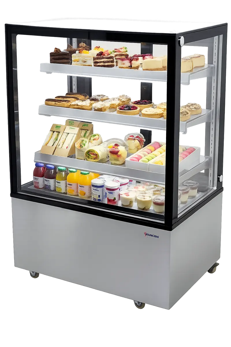 36'' Omcan Square Glass Floor Refrigerated Display Case 13.77Cu.Ft. Capacity, 44382 1