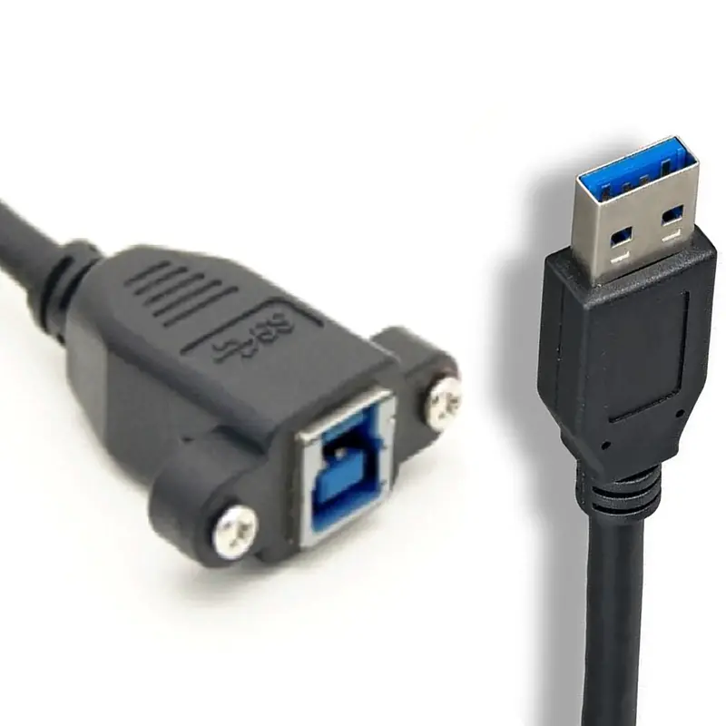 3Ft Usb 3.0 A Male To B Female Panel Mount Cable With Hex Nut 1
