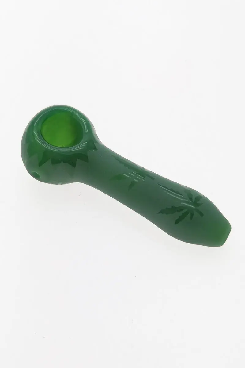 4.25" Dry Spoon Pipe W/ Sandblasted Leaf Pattern (60G) Carb Hole: Left Side 1