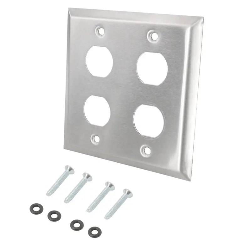4-Port Industrial Single Gang Stainless Steel Wallplate W/Water Seal 1