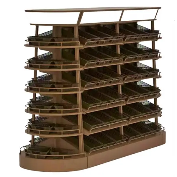 42'' Fruit Display Rach With Rattan Basket End Rack Hbr-3079 1