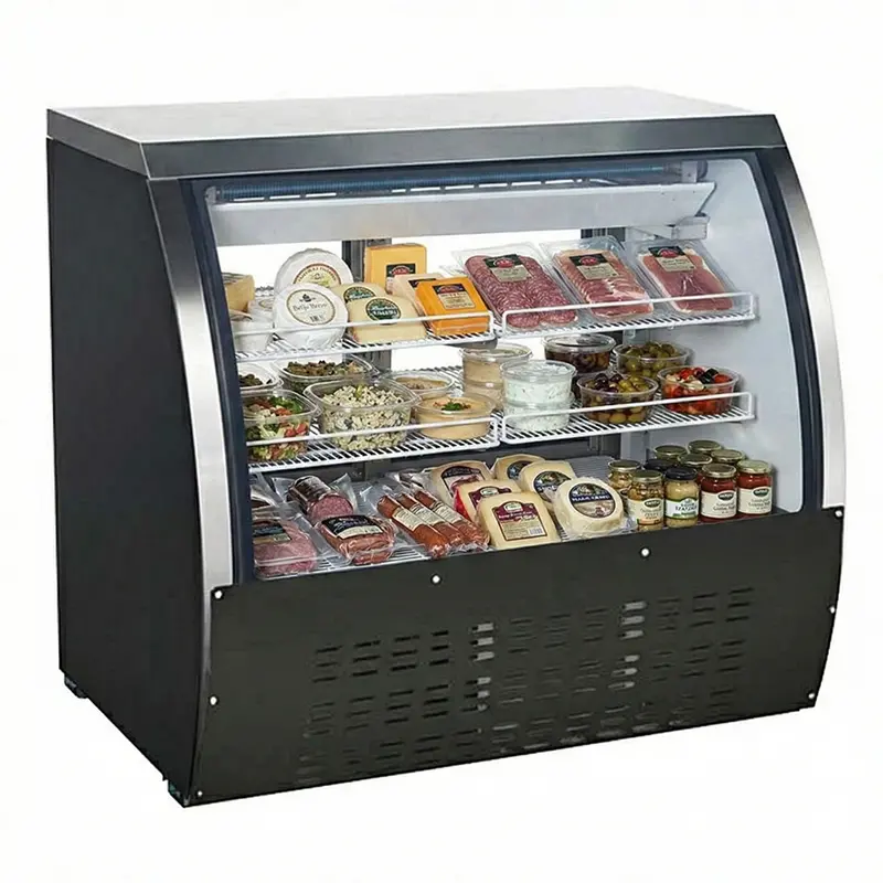 47" Omcan Refrigerated Floor Showcase With Black Coated Steel Exterior 50077 1
