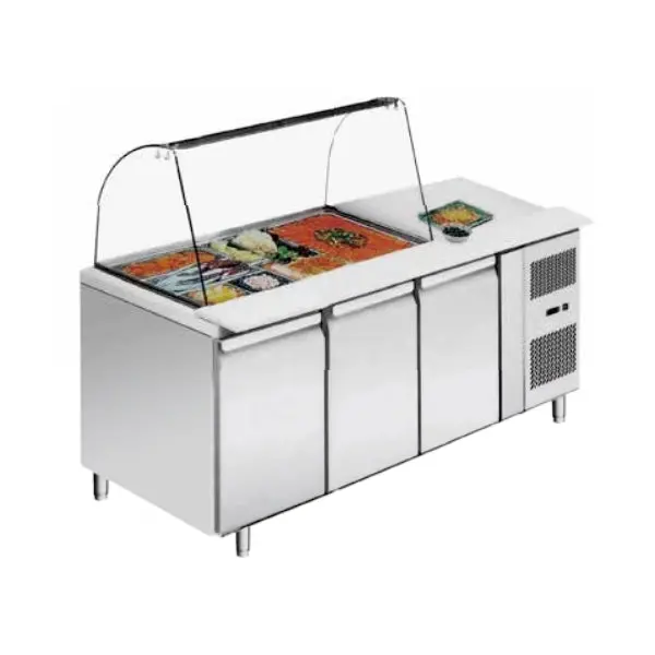 71'' Chef Refrigerated Salad Prep Table With Curved Sneeze Guard Gn-3100Salgc 1