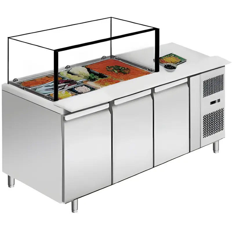 71'' Chef Refrigerated Salad/Sandwich Prep Table With Rectangle Sneeze Guard Gn-3100Salsq 1