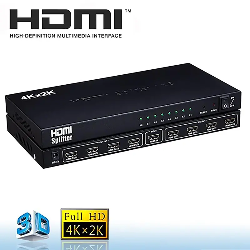 8Way Hdmi Splitter (1-In/8-Out) 1080P, 3D, 4K 30Hz 1