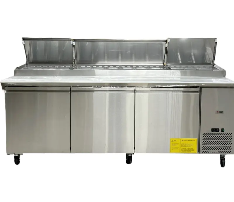 92" Chef Three Solid Door Pizza Prep Table Tpp-94 1
