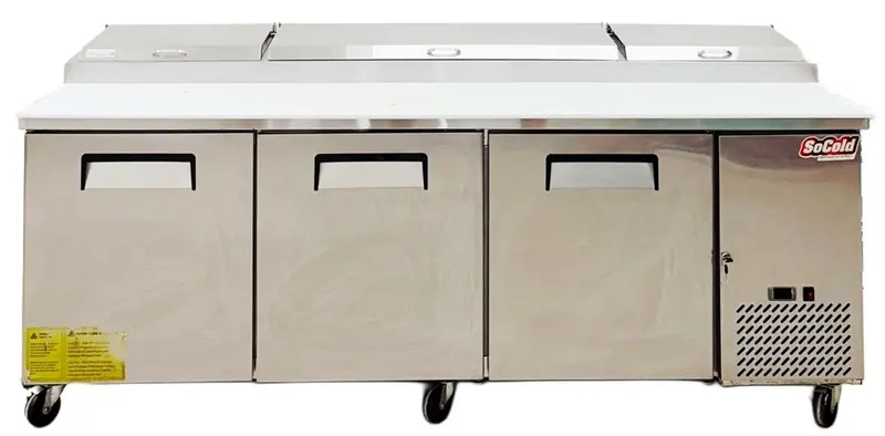92" Chef Three Solid Door Pizza Prep Table Used For02315 1