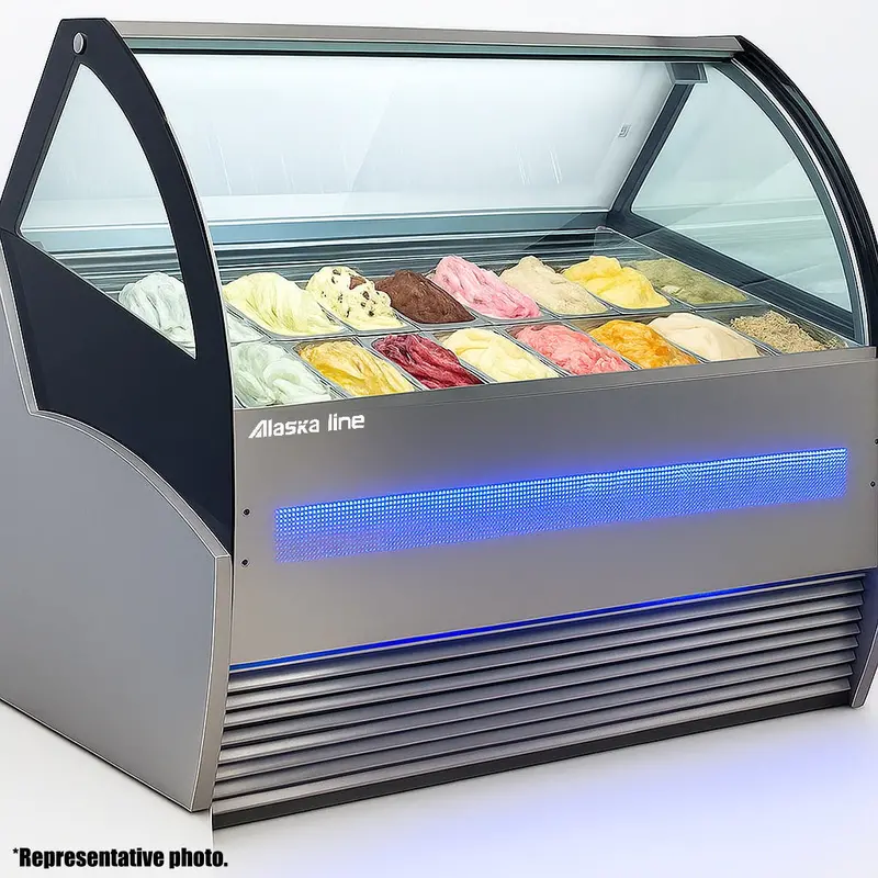 Alaska-Line 62'' 16 Pan Gelato Freezer Showcase 18 Cu.Ft. Capacity, Hit-815 1