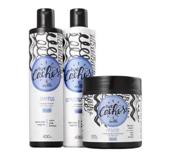 Amo Cachos Chia Flaxseed Coconut Vegan Curly Wavy Treatment Kit 3 Prod - Griffus 1