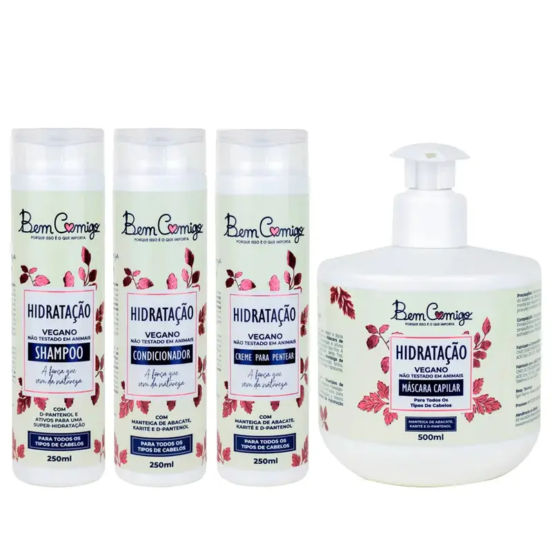 Bem Comigo Moisturizing Hydration Vegan Treatment Kit 4 Itens - Kamaleão Color 1