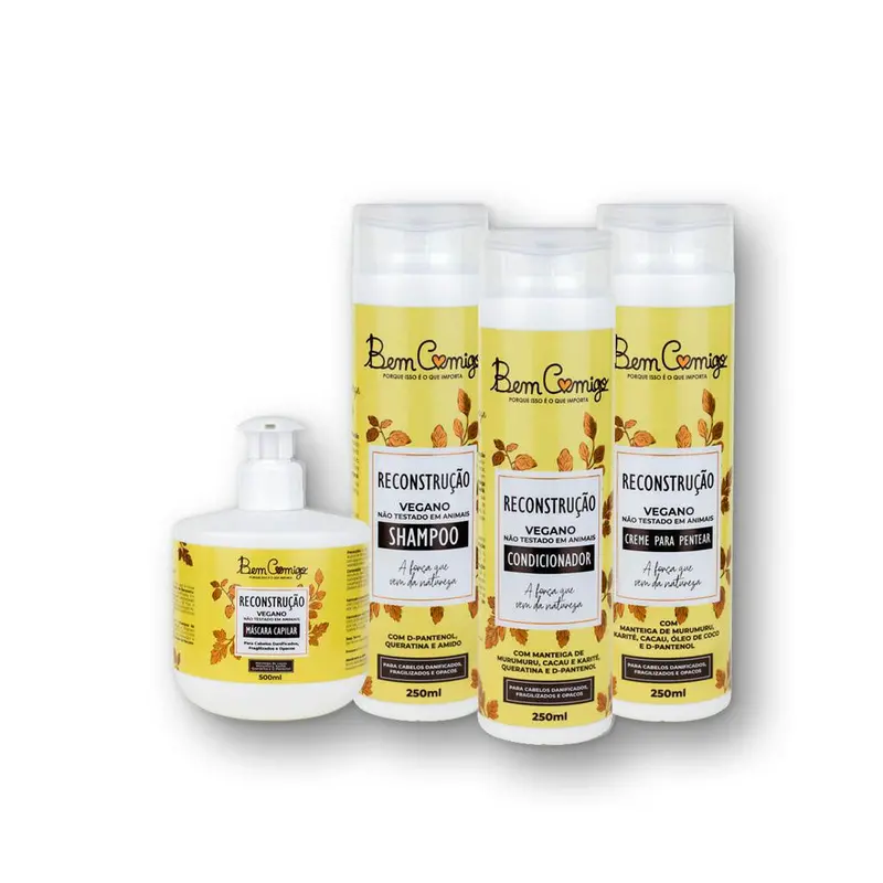 Bem Comigo Vegan Reconstruction Hair Treatment Kit 4 Itens - Kamaleão Color 1
