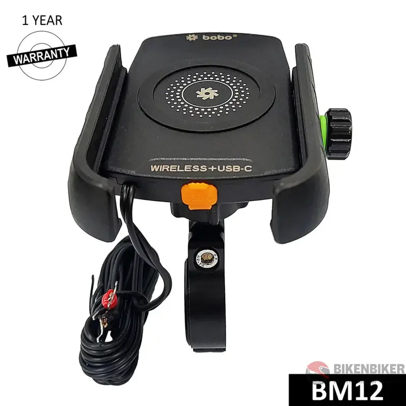 Bobo Bm12 Bike Phone Holder (With Fast 15W Wireless Charger & Usb-C Input/Output Port) (Black)-Bobogears 1
