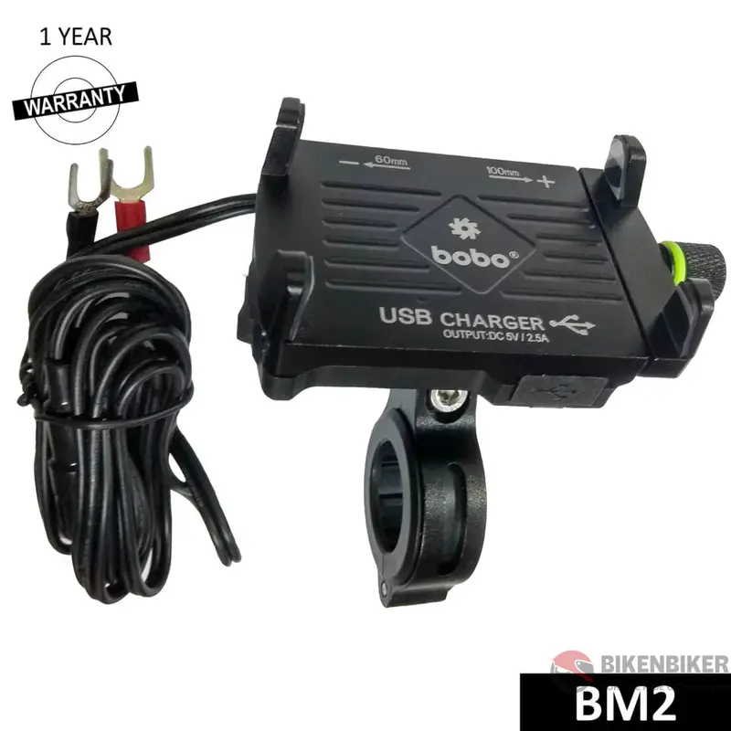 Bobo Bm2 Aluminium  Mobile Phone Holder Mount With 2.5A Usb Charger (Black)-Bobogears 1