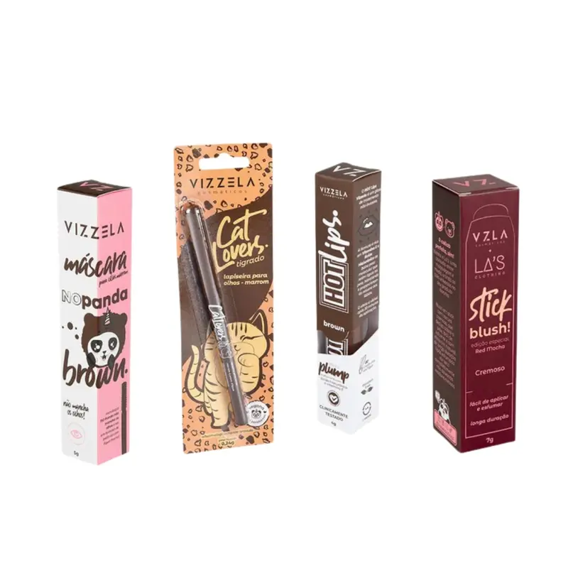 Brown Makeup Set Eye Pencil Mascara Lip Gloss Blush Stick Kit Vizzela 1