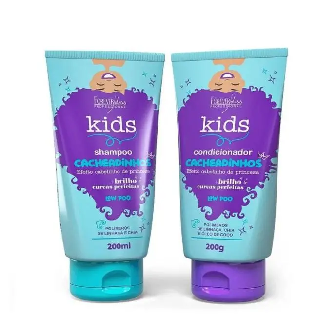 Cacheadinhos Curly Wavy Hair Kids Home Care Treatment Kit 2X200 - Forever Liss 1
