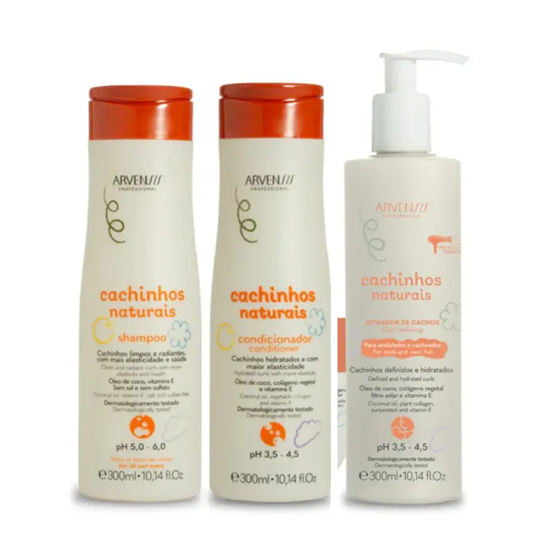 Cachinhos Natural Curls Curly Hair Waves Definition Vegan Kit 3X300ml - Arvensis 1