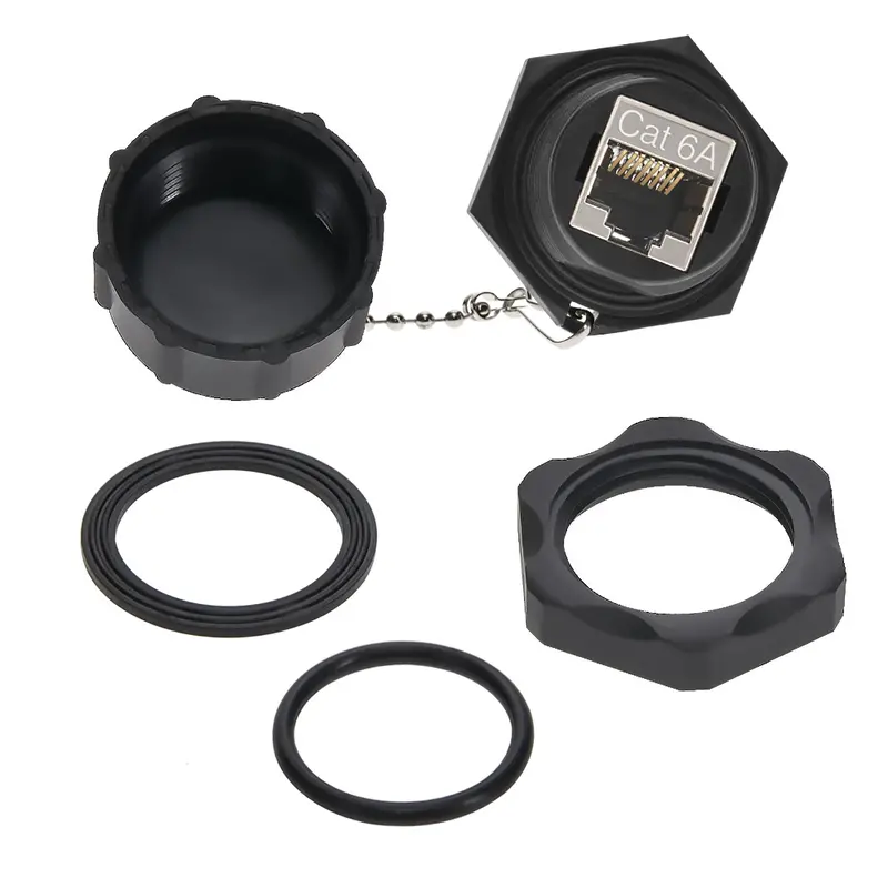 Cat6a Rj45 Shielded Industrial Panel-Mount Bulkhead Coupler With Dust Cap - Taa Compliant 1