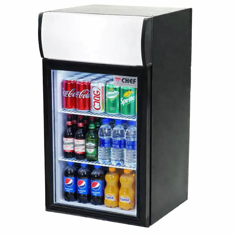 Chef 13'' Countertop Glass Door Mini Display Beverage Cooler 21L Capacity, Sc21b 1