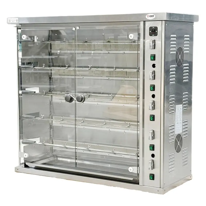 Chef 47″ Countertop Natural Gas Rotisserie, 5 Spits, 20 Chicken Capacity, Kj-5 1