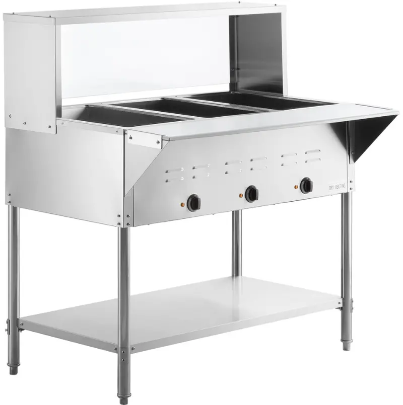 Chef Electric Three Pan Steam Table With Sneeze Guard Hn-3-120-S 1