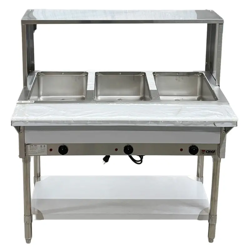 Chef Electric Three Pan Steam Table With Sneeze Guard Hn-3-240-S 1