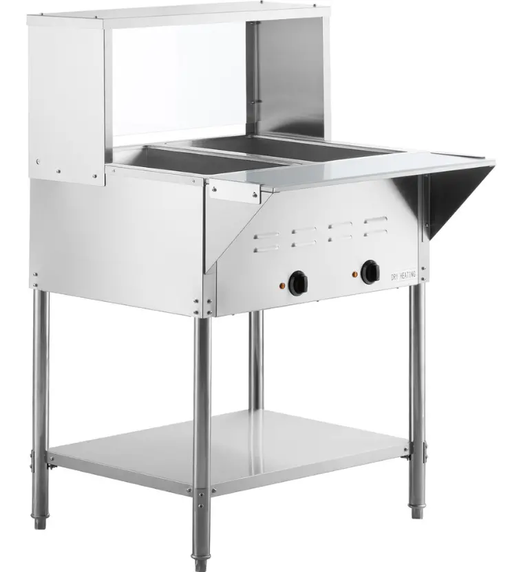 Chef Electric Two Pan Steam Table With Sneeze Guard Hn-2-120-S 1