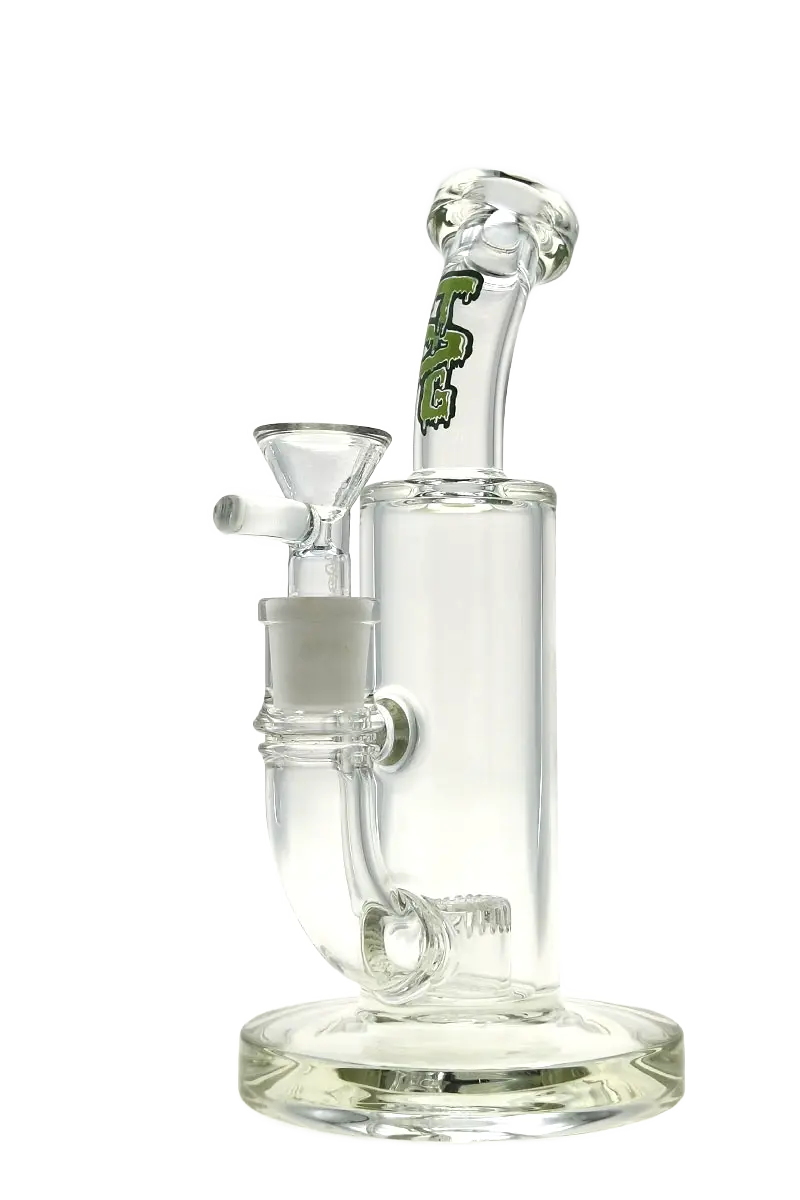 *Clearance* - Tag - 8" Bent Neck Fixed Super Slit Puck Dab Rig 44X4mm (14Mm Female) 1