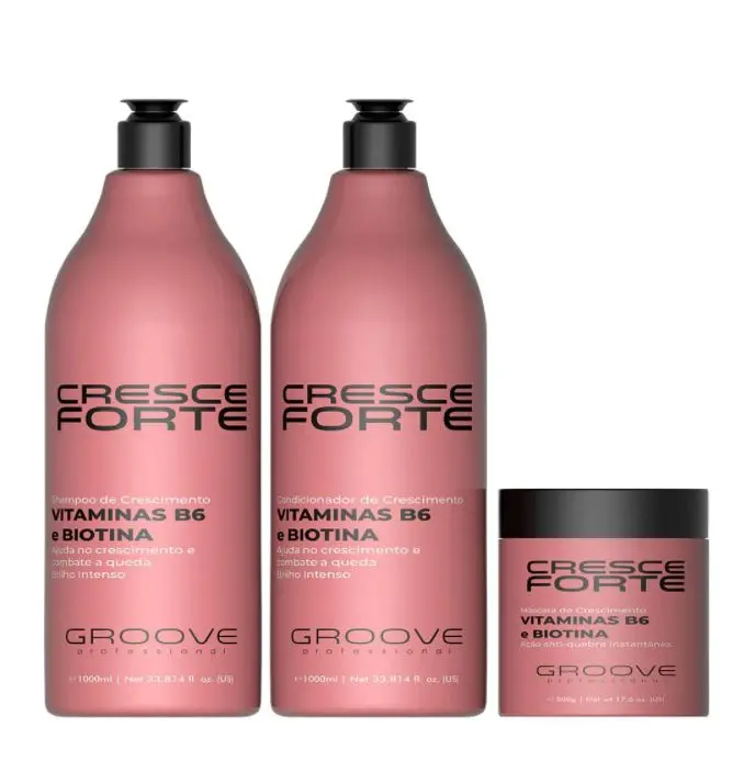 Cresce Forte Hair Strong Growth B6 Vitamins Biotin Treatment 3 Itens - Groove 1