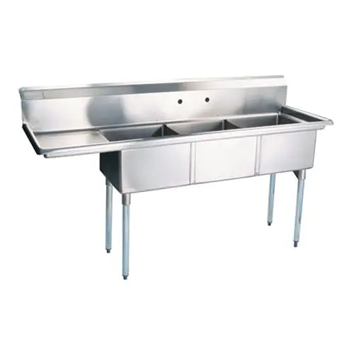 Efi 18″ X 18″ X 11″ Center Drain Three Compartment Sink With Left Drain Board Si818-3Lc 1