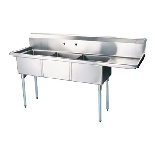 Efi 18″ X 18″ X 11″ Center Drain Three Compartment Sink With Right Drain Board Si818-3Rc 1
