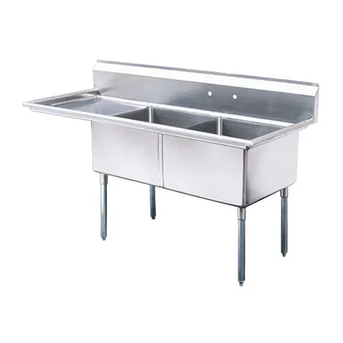 Efi 24″ X 24″ X 14″ Corner Drain Two Compartment Sink With Left Drain Board Si824-2L 1