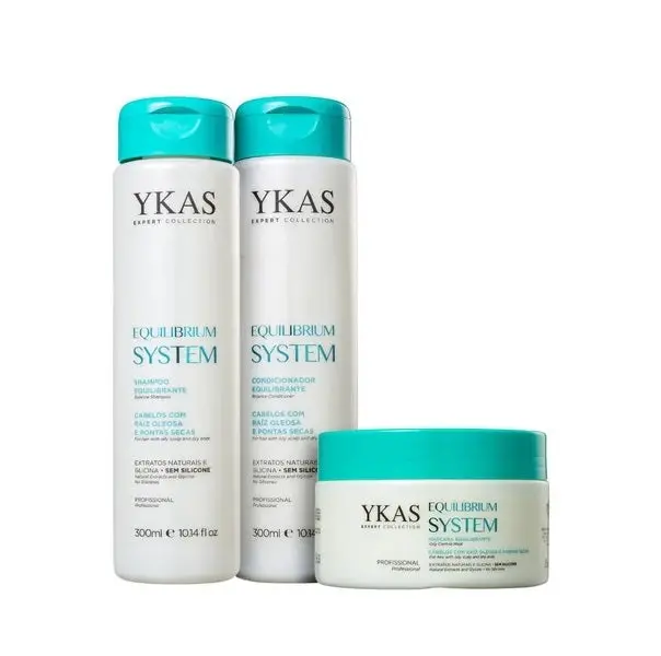 Equilibrium System Oily Scalp Dry Ends Control Hair Treatment Kit 3 Itens - Ykas 1