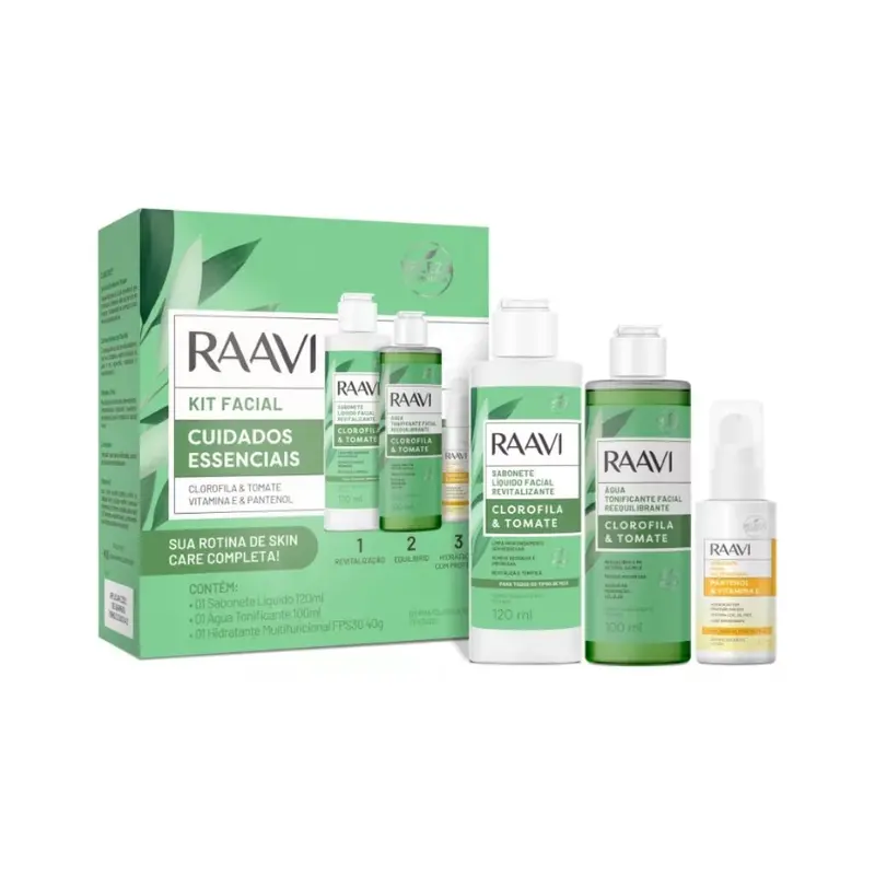 Facial Moisturizer + Tonic + Liquid Soap Skin Care Daily Routine Kit Raavi 1