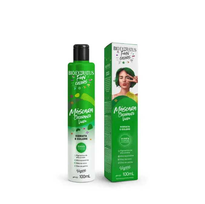 Fun Colors Green Maintenance Hair Vegan Treatment Mask 100Ml - Bio Extratus 1