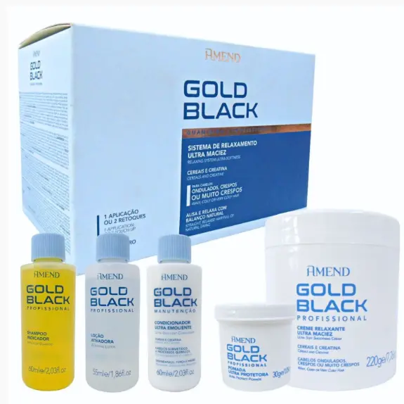 Gold Black Guanidine Curly Hair Relaxation Treatment Kit 5 Products - Amend 1