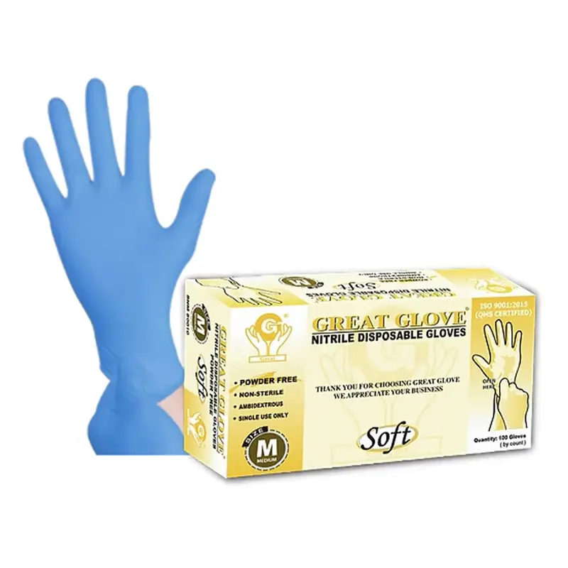 Great Glove Soft Nitrile Powder Free Gloves Blue 100/Bx 10-Boxes/Case 1000Pcs 1