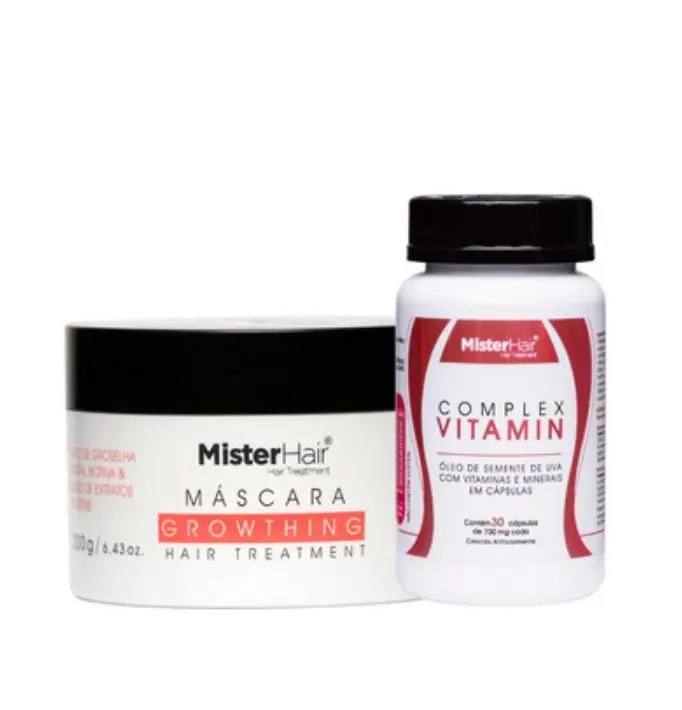 Growthing Mask + Vitamin Complex Grape Seed Treatment Kit 2 Itens - Mister Hair 1