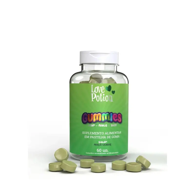 Gummies Hair Nails Skin Food Supplement Vitamins Green Apple Love Potion 1