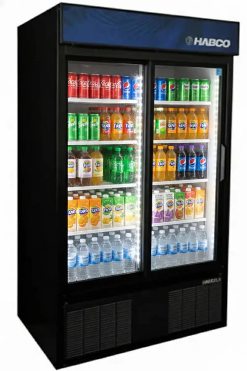 Habco Esm42hc 47" Wide 78" High 2 Sliding Door Glass Refrigerator Merchandiser 1