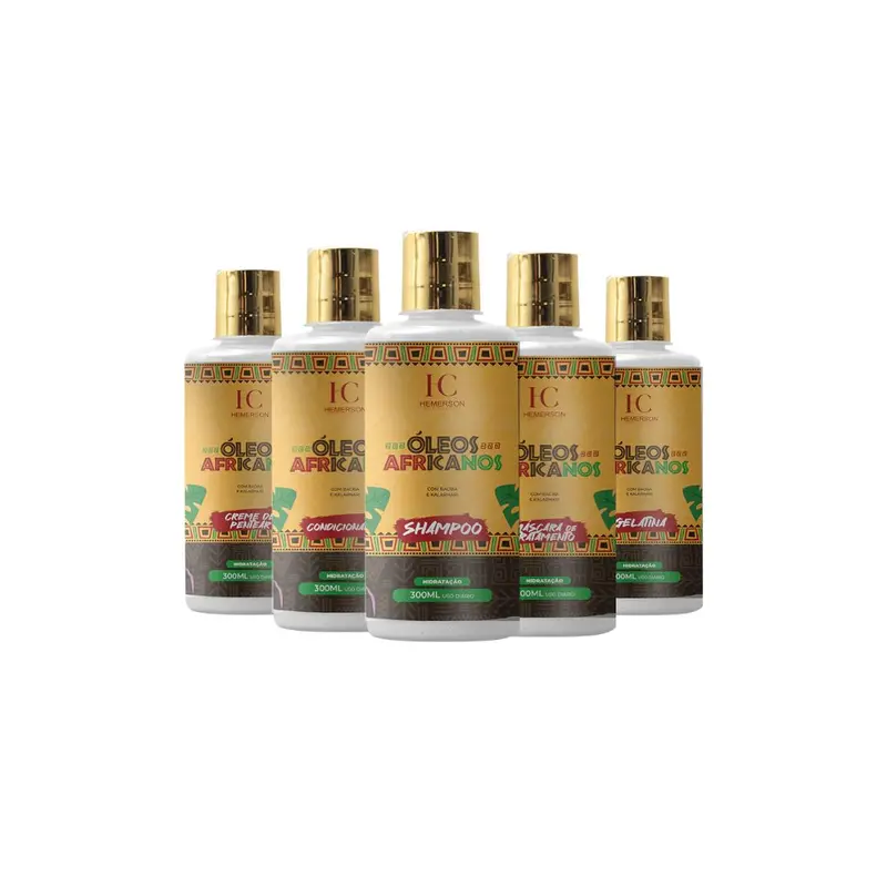 Hemerson Dos Cachos Oleos Africanos Curly Hair African Oils Treatment Kit 5X300ml 1